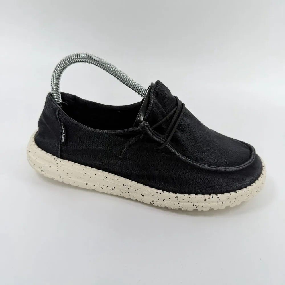 Hey Dude Wendy L Black Canvas Speckled Sole Slip On Loafers Shoes Size 8